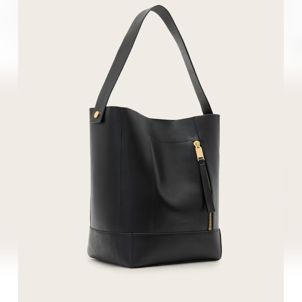 All Saints Black Leather Hobo Bag with Gold Hardware - Picture 4 of 11